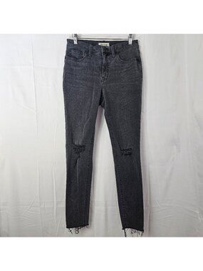 Madewell Jeans Womens 29 Black 9" Mide Rise Skinny Raw Hem Denim Stretch